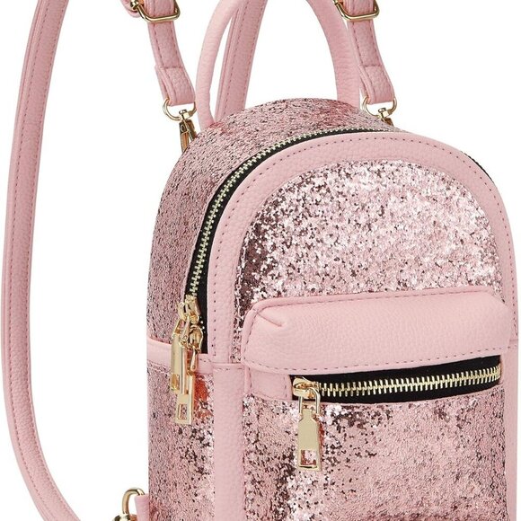 Women Girl Bling Mini PU Leather Backpack Convertible Crossbody Purse main image 4